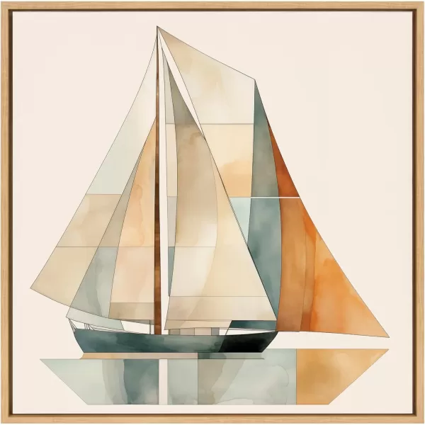 Kate and Laurel Sylvie Mid Century Modern Geometric Sailboat Framed Canvas Wall Art by The Creative Bunch Studio 30x30 Gray Modern Colorful Sailing Art for WallNatural