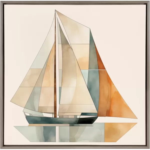 Kate and Laurel Sylvie Mid Century Modern Geometric Sailboat Framed Canvas Wall Art by The Creative Bunch Studio 30x30 Gray Modern Colorful Sailing Art for WallGray