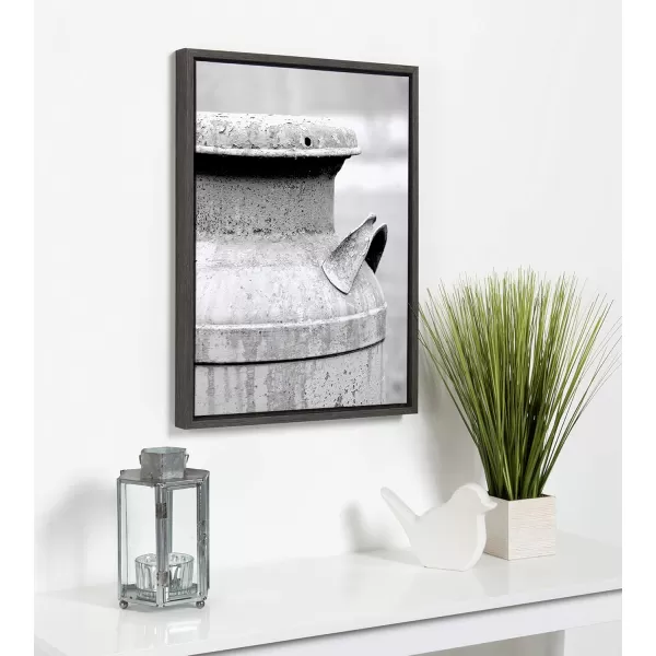 Kate and Laurel Sylvie Milk Can Rural Scene Black and White Photograph Framed Canvas Wall Art by Jami Skarda 18x24 Dark Gray