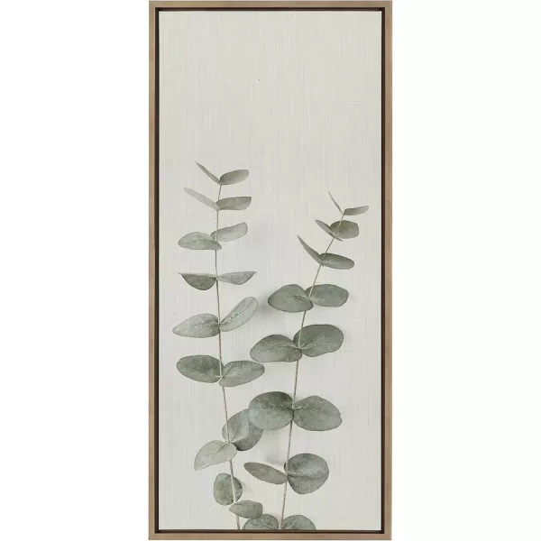 Kate and Laurel Sylvie Minimalist Eucalyptus Framed Linen Textured Canvas Wall Art by The Creative Bunch Studio 18x40 Gray Decorative Plant DecorGold