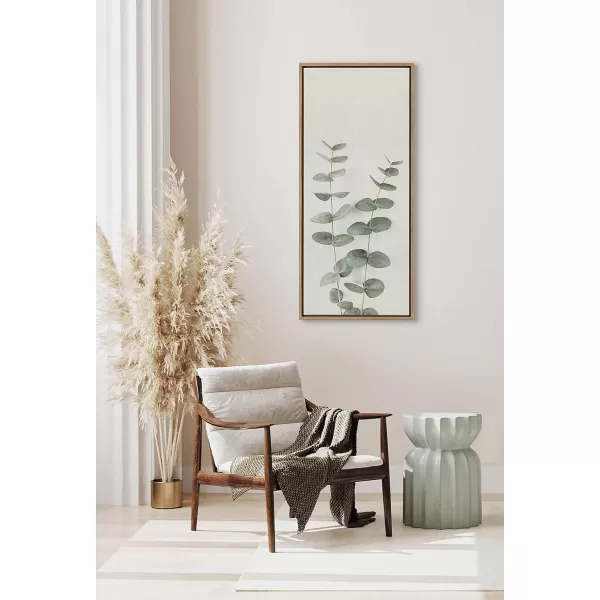 Kate and Laurel Sylvie Minimalist Eucalyptus Framed Linen Textured Canvas Wall Art by The Creative Bunch Studio 18x40 Gray Decorative Plant DecorGold