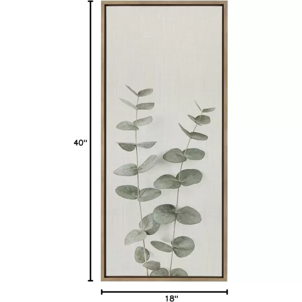 Kate and Laurel Sylvie Minimalist Eucalyptus Framed Linen Textured Canvas Wall Art by The Creative Bunch Studio 18x40 Gray Decorative Plant DecorGold
