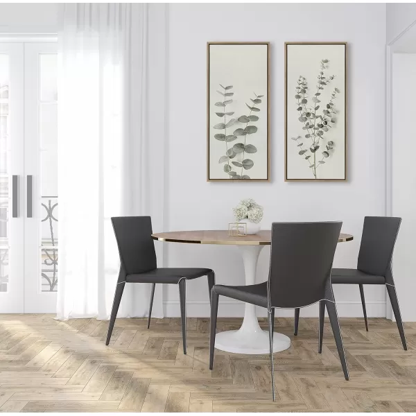 Kate and Laurel Sylvie Minimalist Eucalyptus Framed Linen Textured Canvas Wall Art by The Creative Bunch Studio 18x40 Gray Decorative Plant DecorGold