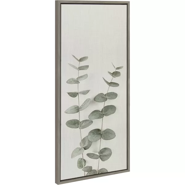 Kate and Laurel Sylvie Minimalist Eucalyptus Framed Linen Textured Canvas Wall Art by The Creative Bunch Studio 18x40 Gray Decorative Plant DecorGray