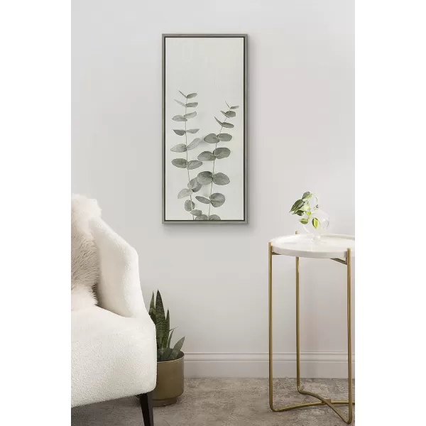 Kate and Laurel Sylvie Minimalist Eucalyptus Framed Linen Textured Canvas Wall Art by The Creative Bunch Studio 18x40 Gray Decorative Plant DecorGray