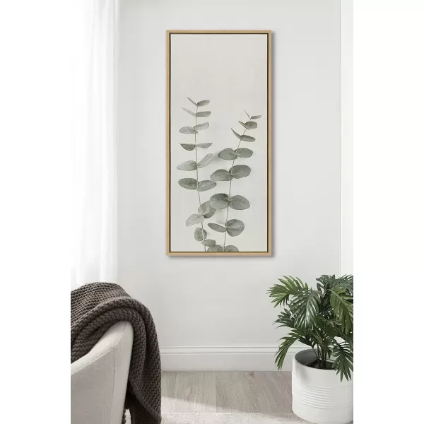 Kate and Laurel Sylvie Minimalist Eucalyptus Framed Linen Textured Canvas Wall Art by The Creative Bunch Studio 18x40 Gray Decorative Plant DecorNatural