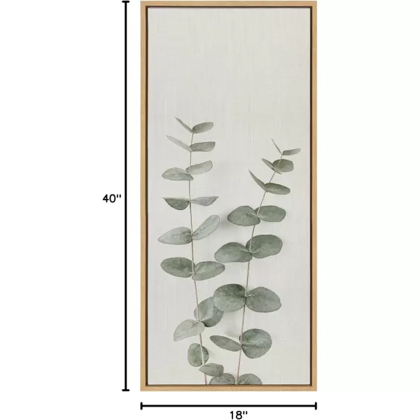 Kate and Laurel Sylvie Minimalist Eucalyptus Framed Linen Textured Canvas Wall Art by The Creative Bunch Studio 18x40 Gray Decorative Plant DecorNatural
