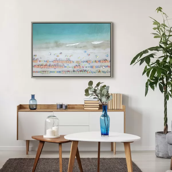 Kate and Laurel Sylvie Monterosso 6 Framed Canvas Wall Art by Rachel Dowd 28x38 Gray Coastal Beach Art for Wall23x33
