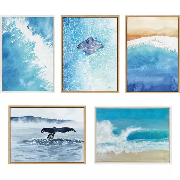 Kate and Laurel Sylvie Ocean Wake 1 and 2 Framed Canvas Wall Art Set by Julie Maida 2 Piece Set 18x24 White Coastal Ocean Wall Art Dcor Set