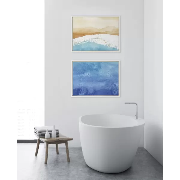 Kate and Laurel Sylvie Ocean Wake 1 and 2 Framed Canvas Wall Art Set by Julie Maida 2 Piece Set 18x24 White Coastal Ocean Wall Art Dcor Set