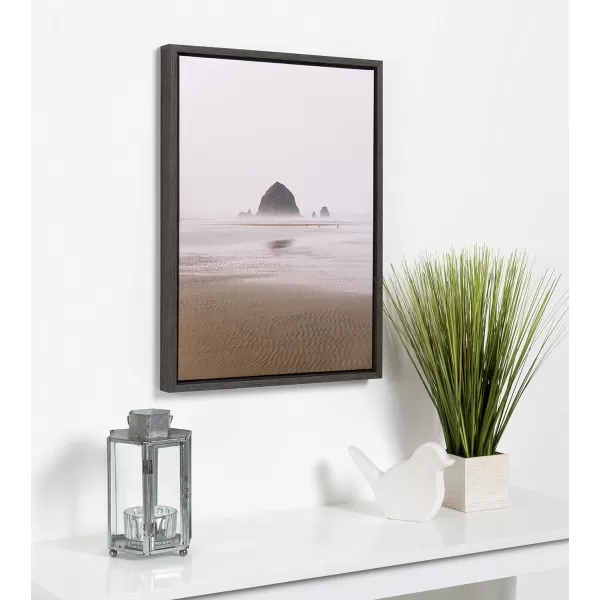 Kate and Laurel Sylvie Oregon Coastal Scene Photo Art Framed Canvas Wall Art 18x24 Dark Gray