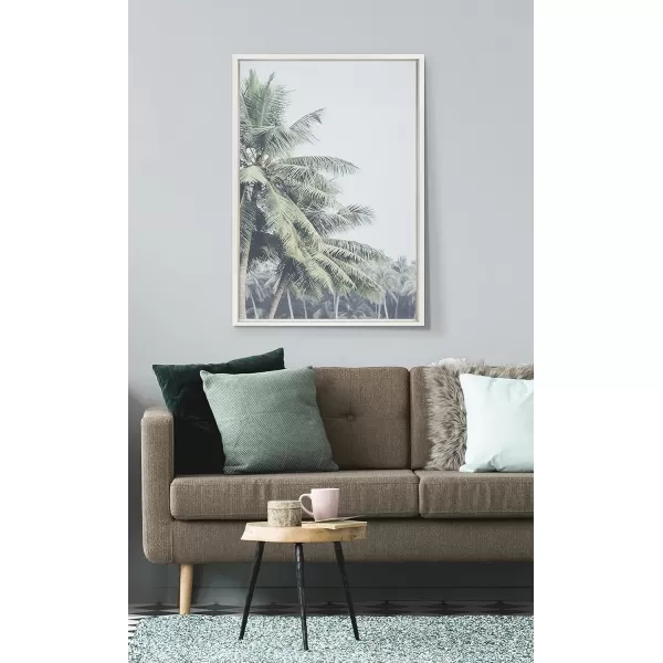 Kate and Laurel Sylvie Pale Green Coconut Palm Trees Framed Canvas Wall Art by The Creative Bunch Studio 18x24 Gray Decorative Coastal Art Print for WallWhite