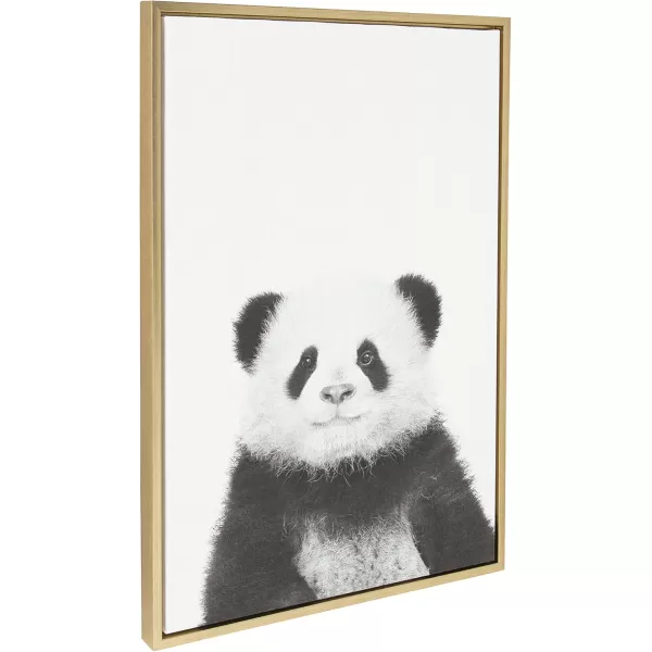 Kate and Laurel Sylvie Panda Animal Print Black and White Portrait Framed Canvas Wall Art by Simon Te Tai 18x24 GrayGold