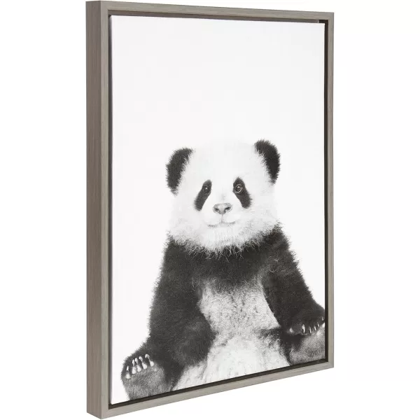 Kate and Laurel Sylvie Panda Animal Print Black and White Portrait Framed Canvas Wall Art by Simon Te Tai 18x24 GrayGrey