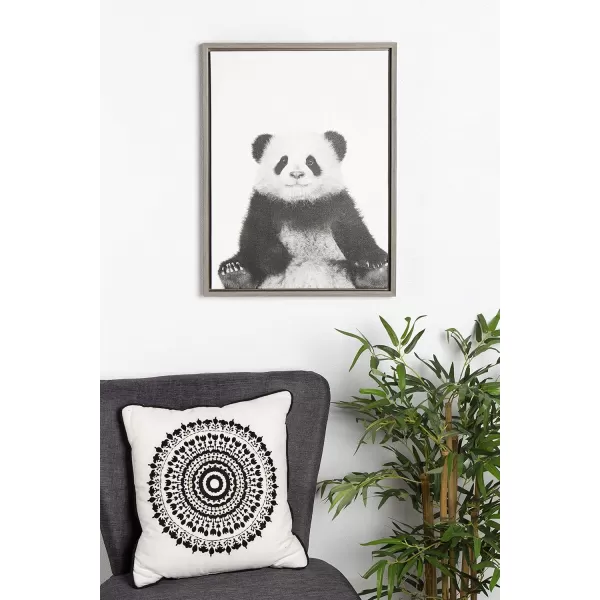 Kate and Laurel Sylvie Panda Animal Print Black and White Portrait Framed Canvas Wall Art by Simon Te Tai 18x24 GrayGrey