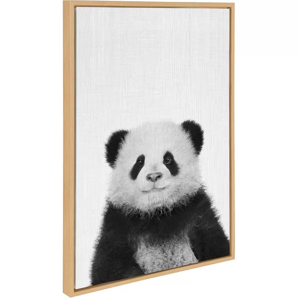 Kate and Laurel Sylvie Panda Animal Print Black and White Portrait Framed Canvas Wall Art by Simon Te Tai 18x24 GrayNatural