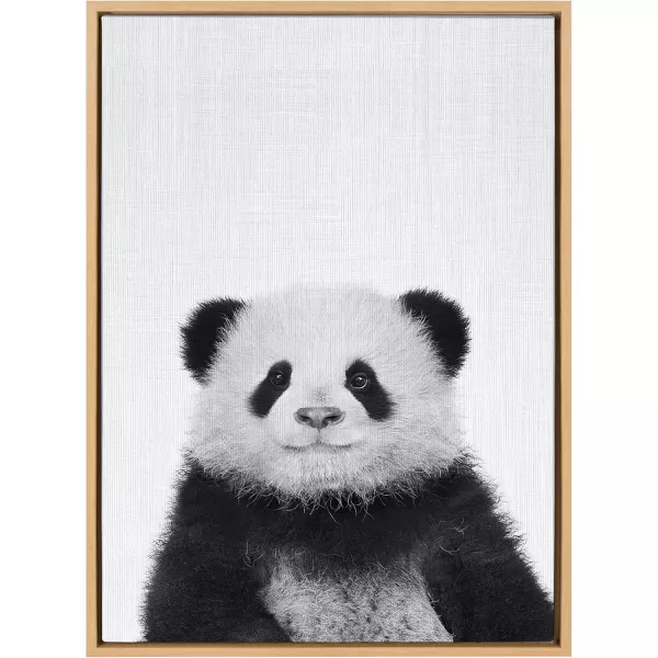 Kate and Laurel Sylvie Panda Animal Print Black and White Portrait Framed Canvas Wall Art by Simon Te Tai 18x24 GrayNatural