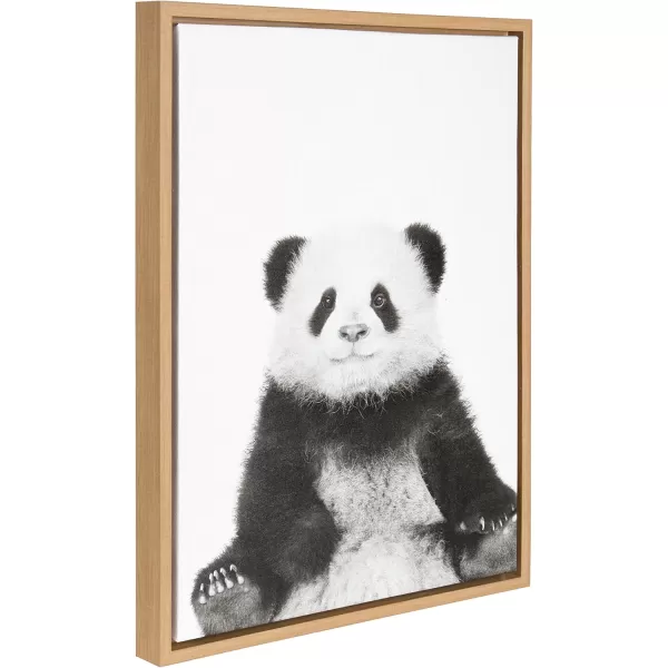 Kate and Laurel Sylvie Panda Animal Print Black and White Portrait Framed Canvas Wall Art by Simon Te Tai 18x24 GrayNatural