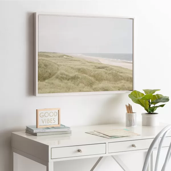 Kate and Laurel Sylvie Peaceful and Serene Coastal Landscape Framed Canvas Wall Art by The Creative Bunch Studio 23x33 White Natural Grassy Ocean Scene Art for Wall DecorWhite