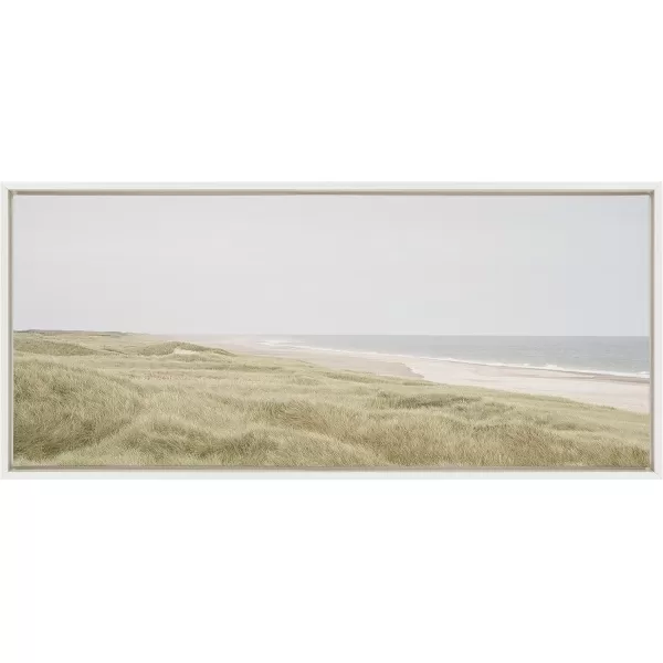 Kate and Laurel Sylvie Peaceful and Serene Coastal Landscape Framed Canvas Wall Art by The Creative Bunch Studio 23x33 White Natural Grassy Ocean Scene Art for Wall DecorWhite