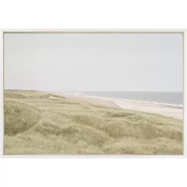 Kate and Laurel Sylvie Peaceful and Serene Coastal Landscape Framed Canvas Wall Art by The Creative Bunch Studio 23x33 White Natural Grassy Ocean Scene Art for Wall DecorWhite