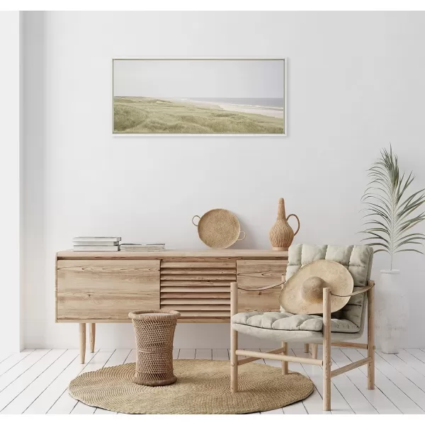 Kate and Laurel Sylvie Peaceful and Serene Coastal Landscape Framed Canvas Wall Art by The Creative Bunch Studio 23x33 White Natural Grassy Ocean Scene Art for Wall DecorWhite