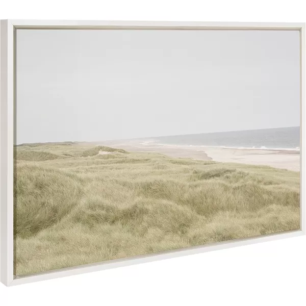 Kate and Laurel Sylvie Peaceful and Serene Coastal Landscape Framed Canvas Wall Art by The Creative Bunch Studio 23x33 White Natural Grassy Ocean Scene Art for Wall DecorWhite