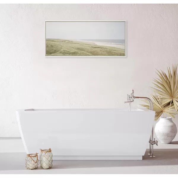 Kate and Laurel Sylvie Peaceful and Serene Coastal Landscape Framed Canvas Wall Art by The Creative Bunch Studio 23x33 White Natural Grassy Ocean Scene Art for Wall DecorWhite
