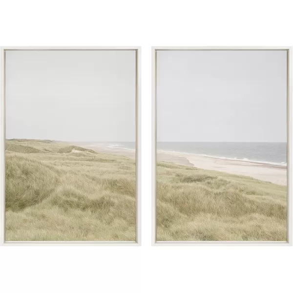 Kate and Laurel Sylvie Peaceful and Serene Coastal Landscape Left and Right Framed Canvas Wall Art Set by The Creative Bunch Studio 2 Piece 23x33 White Natural Calming Beach Art Set for WallWhite