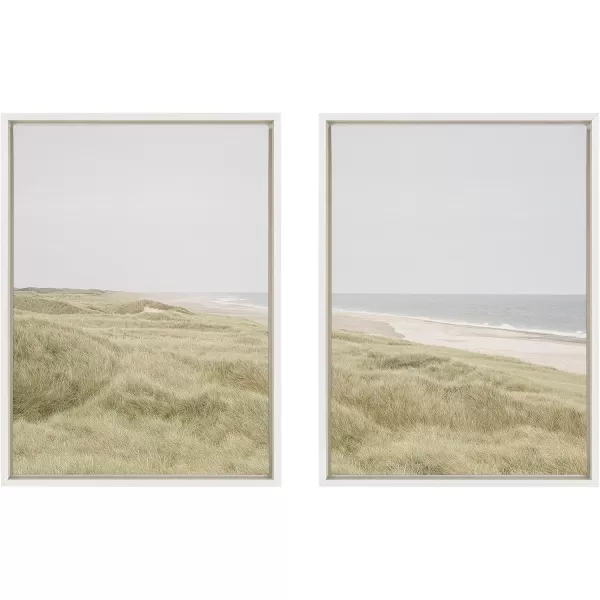 Kate and Laurel Sylvie Peaceful and Serene Coastal Landscape Left and Right Framed Canvas Wall Art Set by The Creative Bunch Studio 2 Piece 23x33 White Natural Calming Beach Art Set for WallWhite