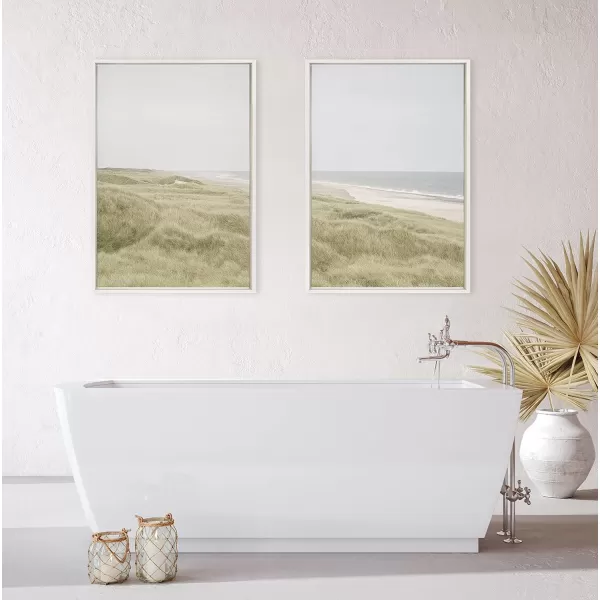 Kate and Laurel Sylvie Peaceful and Serene Coastal Landscape Left and Right Framed Canvas Wall Art Set by The Creative Bunch Studio 2 Piece 23x33 White Natural Calming Beach Art Set for WallWhite