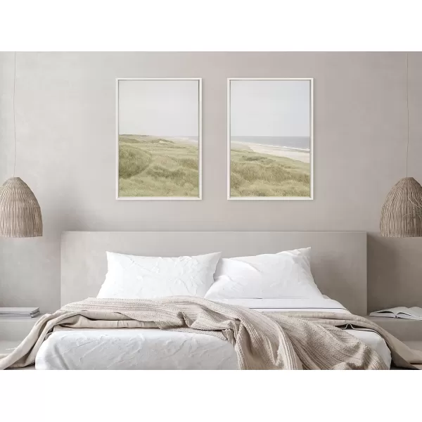 Kate and Laurel Sylvie Peaceful and Serene Coastal Landscape Left and Right Framed Canvas Wall Art Set by The Creative Bunch Studio 2 Piece 23x33 White Natural Calming Beach Art Set for WallWhite