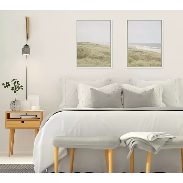 Kate and Laurel Sylvie Peaceful and Serene Coastal Landscape Left and Right Framed Canvas Wall Art Set by The Creative Bunch Studio 2 Piece 23x33 White Natural Calming Beach Art Set for WallWhite