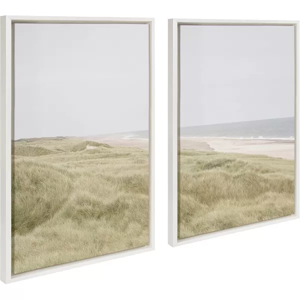Kate and Laurel Sylvie Peaceful and Serene Coastal Landscape Left and Right Framed Canvas Wall Art Set by The Creative Bunch Studio 2 Piece 23x33 White Natural Calming Beach Art Set for WallWhite