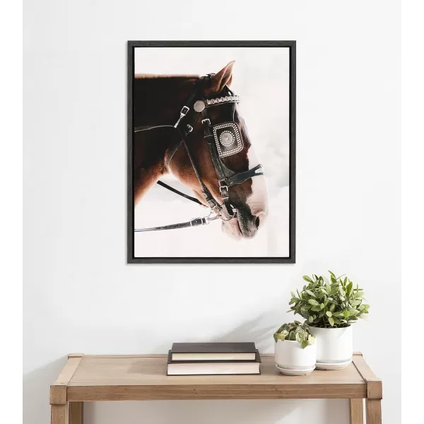 Kate and Laurel Sylvie Prevail Framed Canvas Wall Art by Alicia Abla 18x24 Gray Dramatic Horse Animal Portrait Art for Wall