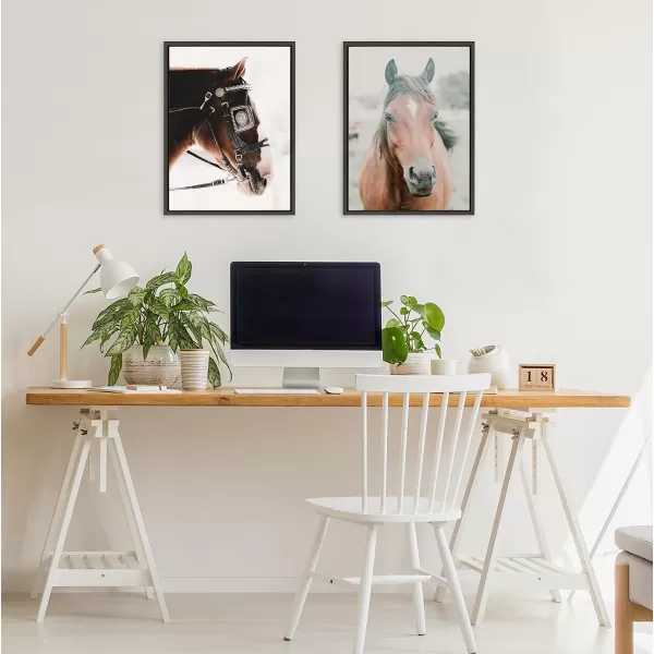 Kate and Laurel Sylvie Prevail Framed Canvas Wall Art by Alicia Abla 18x24 Gray Dramatic Horse Animal Portrait Art for Wall