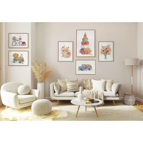Kate and Laurel Sylvie Pumpkin Topiary Framed Canvas Wall Art by Patricia Shaw 23x33 Natural Pumpkin Dcor for Fall