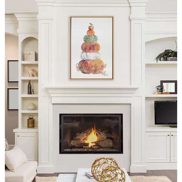 Kate and Laurel Sylvie Pumpkin Topiary Framed Canvas Wall Art by Patricia Shaw 23x33 Natural Pumpkin Dcor for Fall