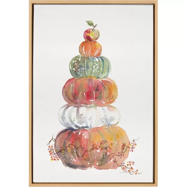 Kate and Laurel Sylvie Pumpkin Topiary Framed Canvas Wall Art by Patricia Shaw 23x33 Natural Pumpkin Dcor for Fall