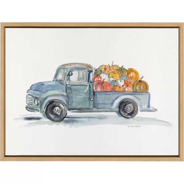 Kate and Laurel Sylvie Pumpkin Truck Framed Canvas Wall Art by Patricia Shaw 18x24 Natural Holiday Themed Farmhouse Fall Wall Dcor Seasonal Art for Home