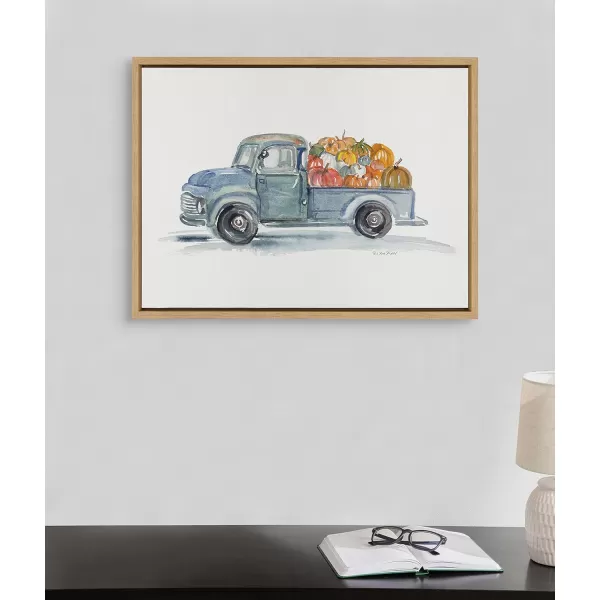 Kate and Laurel Sylvie Pumpkin Truck Framed Canvas Wall Art by Patricia Shaw 18x24 Natural Holiday Themed Farmhouse Fall Wall Dcor Seasonal Art for Home
