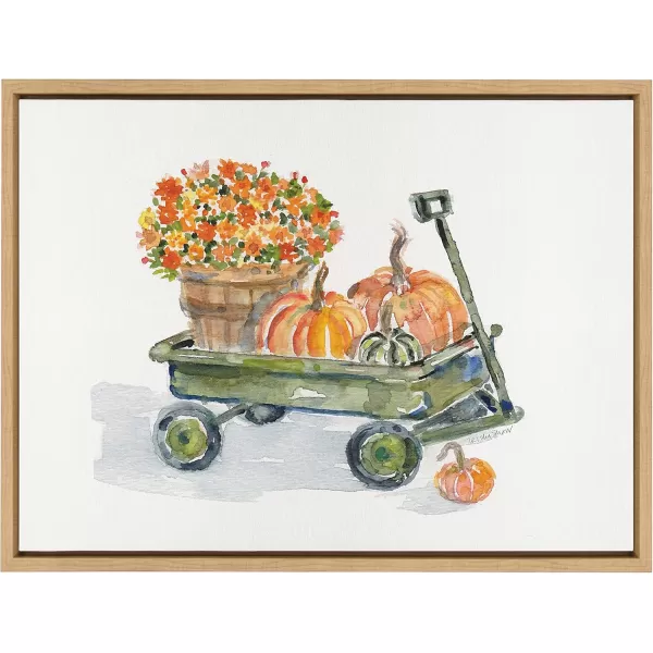 Kate and Laurel Sylvie Pumpkin Wagon Framed Canvas Wall Art by Patricia Shaw 18x24 Natural Decorative Fall Wall Art for Home Seasonal Pumpkin Dcor