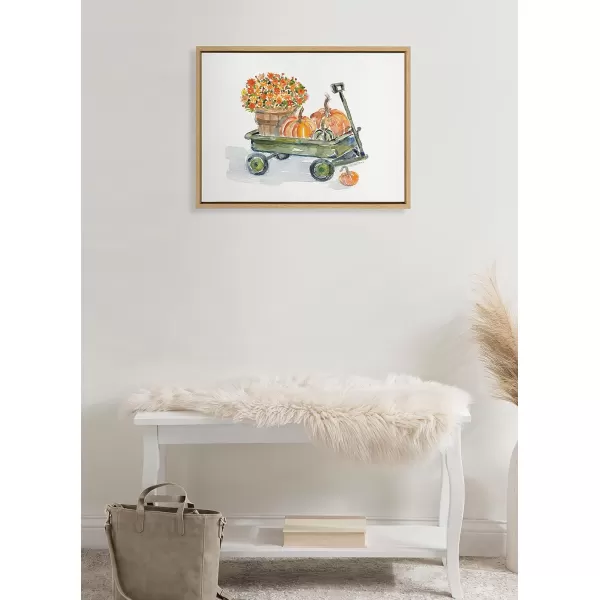 Kate and Laurel Sylvie Pumpkin Wagon Framed Canvas Wall Art by Patricia Shaw 18x24 Natural Decorative Fall Wall Art for Home Seasonal Pumpkin Dcor