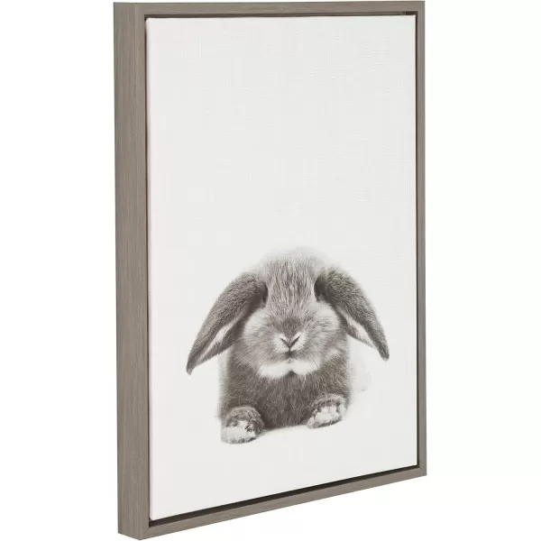 Kate and Laurel Sylvie Rabbit Animal Print Black and White Portrait Framed Canvas Wall Art by Simon Te Tai 18x24 NaturalGrey