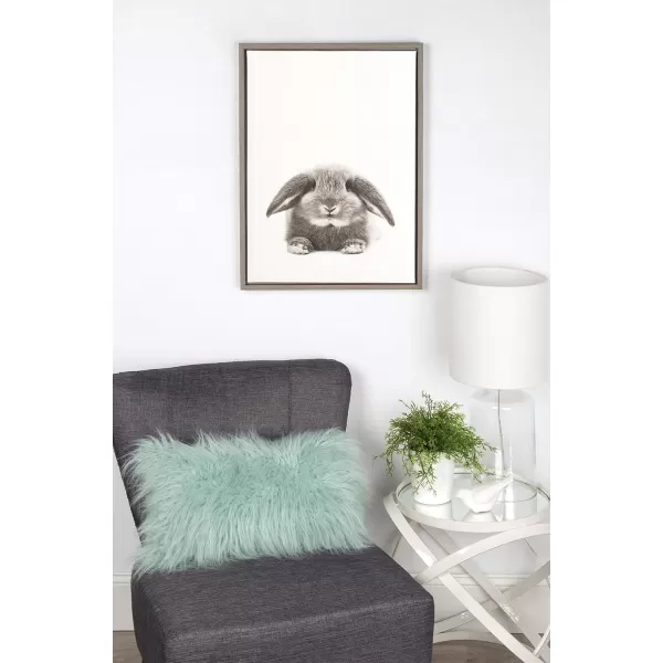 Kate and Laurel Sylvie Rabbit Animal Print Black and White Portrait Framed Canvas Wall Art by Simon Te Tai 18x24 NaturalGrey