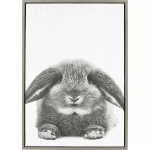 Kate and Laurel Sylvie Rabbit Animal Print Black and White Portrait Framed Canvas Wall Art by Simon Te Tai 18x24 NaturalGrey