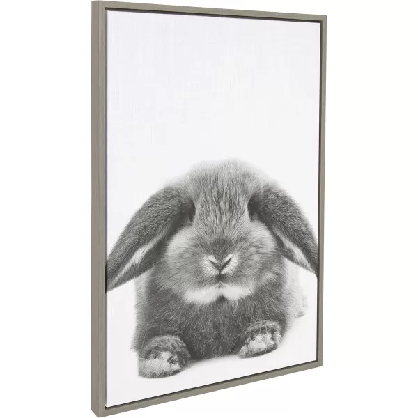 Kate and Laurel Sylvie Rabbit Animal Print Black and White Portrait Framed Canvas Wall Art by Simon Te Tai 18x24 NaturalGrey