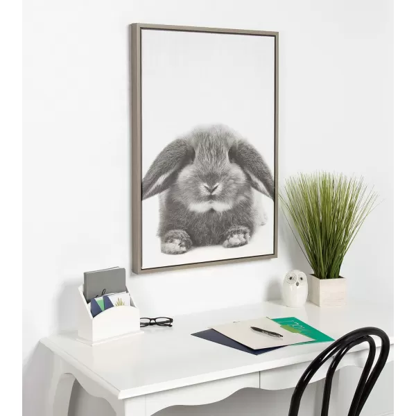 Kate and Laurel Sylvie Rabbit Animal Print Black and White Portrait Framed Canvas Wall Art by Simon Te Tai 18x24 NaturalGrey