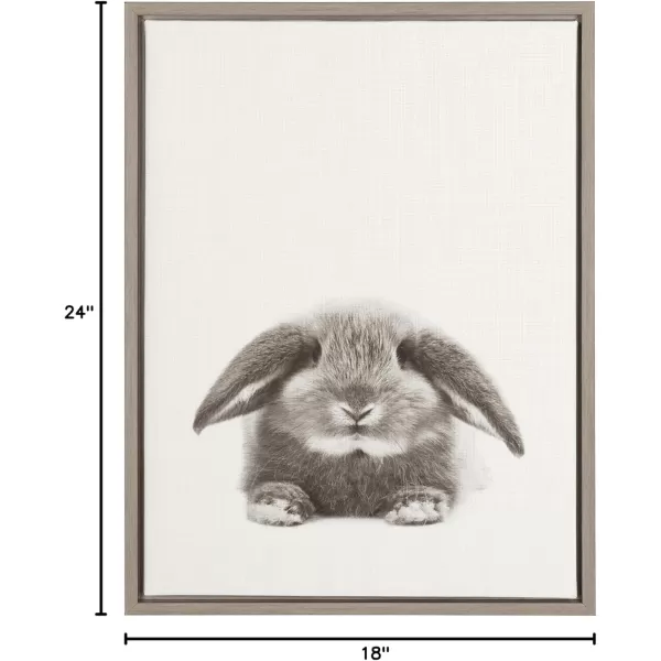 Kate and Laurel Sylvie Rabbit Animal Print Black and White Portrait Framed Canvas Wall Art by Simon Te Tai 18x24 NaturalGrey