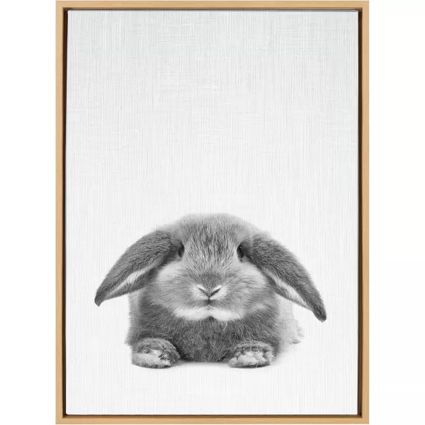 Kate and Laurel Sylvie Rabbit Animal Print Black and White Portrait Framed Canvas Wall Art by Simon Te Tai 18x24 NaturalNatural